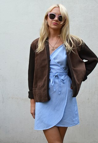 VINTAGE 70S DARK BROWN SUEDE & KNITTED CARDIGAN / JACKET