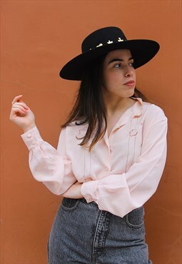 Pale Pink Long Sleeved Floral Embroidered Shirt