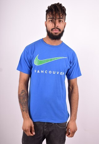 NIKE MENS VINTAGE T-SHIRT TOP MEDIUM BLUE 90'S