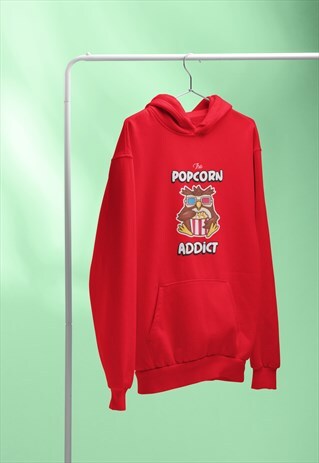 POPCORN ADDICT 3D OWL BIRD RED HOODIE RETRO