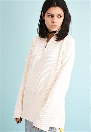 Y2K RIBBED NEUTRAL TEEN KNIT JUMPER