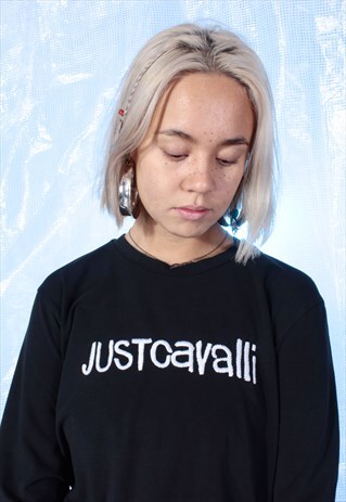 VINTAGE JUST CAVALLI BLACK EMBROIDERED TOP