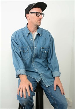 Vintage 90s Wrangler Denim Shirt Blue Size XL 
