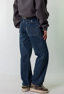 Blue Denim 90s Baggy Hip Hop Cargo Skater Trousers Pants