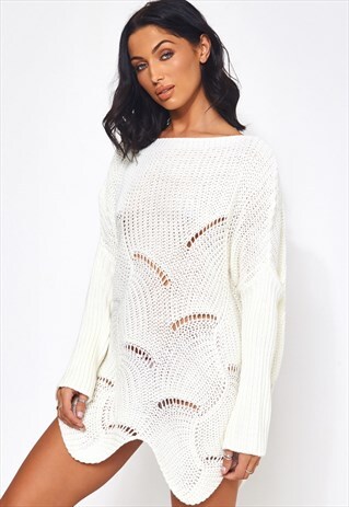 ELOISE WHITE RIBBED SLEEVE JUMPER