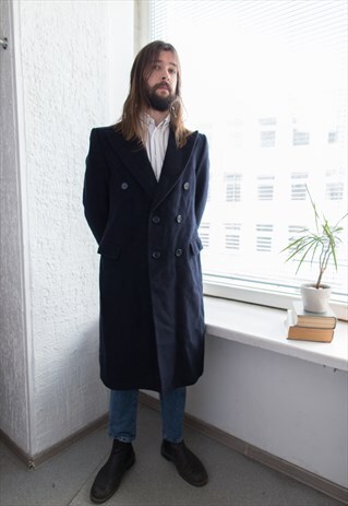VINTAGE 60'S NAVY WOOL DOUBLE BREASTED COAT