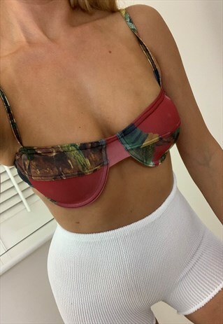 LEAF PRINT UNDERWIRE BRA TOP & SCRUNCHIE