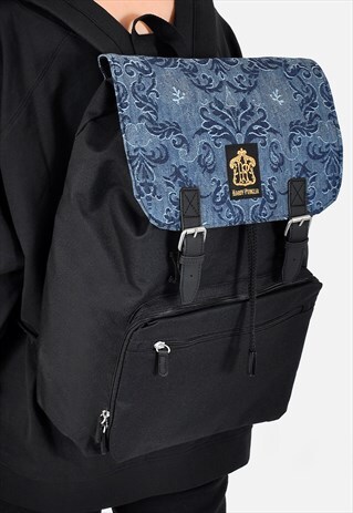 ORNATE DENIM PANEL LAPTOP BACKPACK