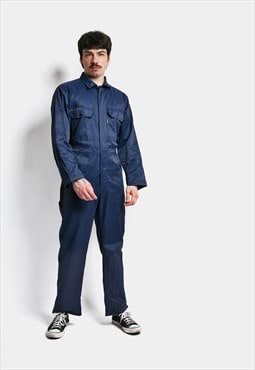 Vintage work coverall boilersuit men's navy blue long sleeve