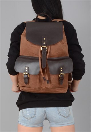 WAXED CANVAS AND LEATHER BACKPACK