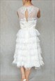 VINTAGE Y2K WHITE MIDI WEDDING GOWN, SHEER LACE LAYER, SIZE 