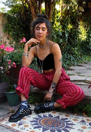 FAIRTRADE RED STRIPED COTTON TROUSERS