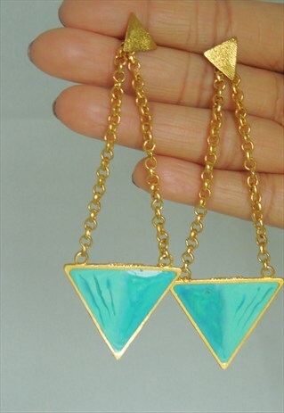 GOLD AND TURQUOISE ENAMEL EVENING EARRINGS