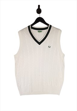 90's Fred Perry Sweater Vest Size XXL In White Knit V Neck
