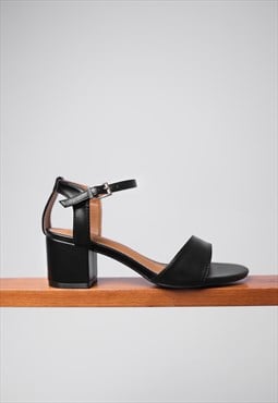 Adrianna wide fit strappy mid high block heels in black