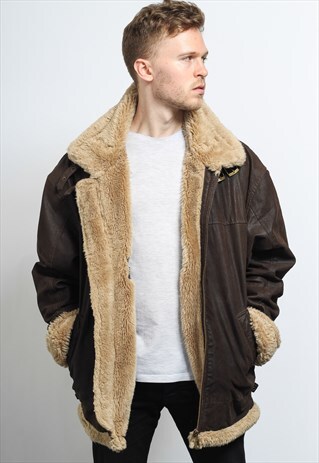VINTAGE LEATHER AVIATOR FLEECE SHEEPSKIN JACKET COAT