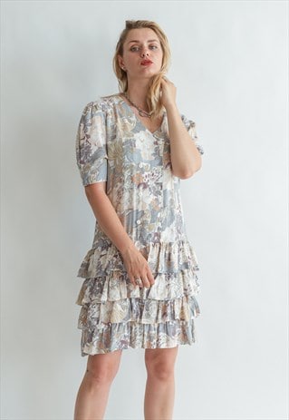 VINTAGE 80S DRESS WITH RUFFLE SKIRT IN PASTEL