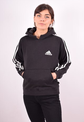 ADIDAS WOMENS VINTAGE HOODIE JUMPER MEDIUM BLACK 90S