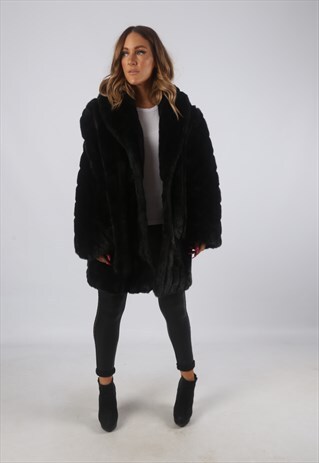 VINTAGE FAUX FUR COAT JACKET SHORT MID UK 18 - 20 (9H4D)