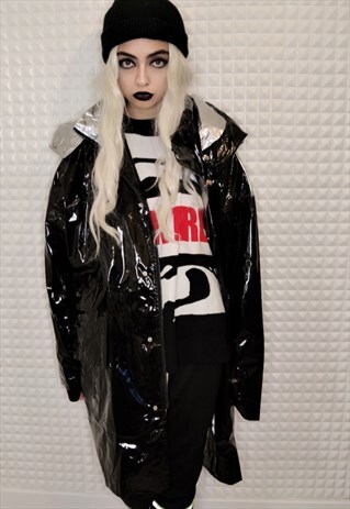 LOOSE FIT OVERSIZED PU PLASTIC Y2K DOUBLE COLOR WINDBREAKER