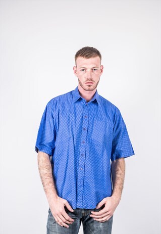 VINTAGE SHORT-SLEEVED BLUE PATTERNED SHIRT