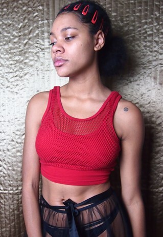 RED MESH NET CROP TOP
