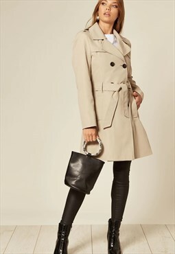 Stone Military Belted Trench Coat