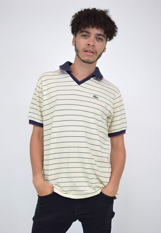 VINTAGE 90'S LACOSTE BEIGE STRIPED POLO SHIRT