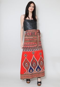 70's Vintage Ladies Skirt Hippy Folk Indian Cotton Wrap Maxi