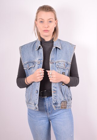 WOMENS VINTAGE DENIM GILET MEDIUM BLUE 90S