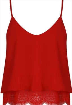 Lace Hem Cami Top In Red