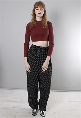 VINTAGE 90S BLACK PATTERNED HIGH WAISTED CULOTTE TROUSERS