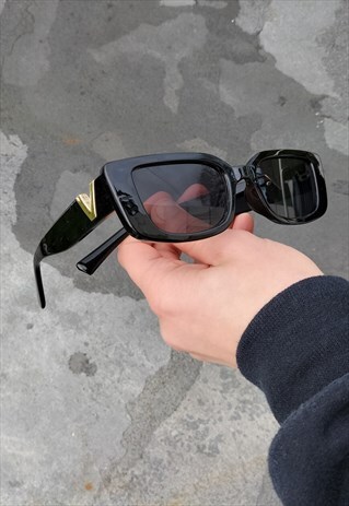 NEW Y2K MINI SQUARE V GOLD & BLACK SUNGLASSES