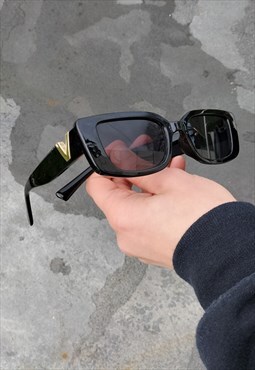 New Y2K Mini  Square V Gold & Black Sunglasses
