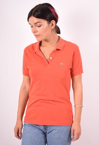 LACOSTE WOMENS VINTAGE POLO SHIRT SMALL ORANGE 90S
