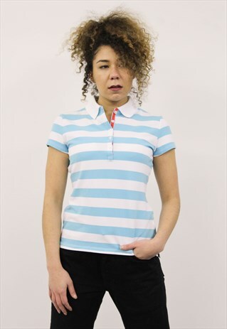 VINTAGE 1990S BLUE AND WHITE TOMMY HILFIGER POLO SHIRT