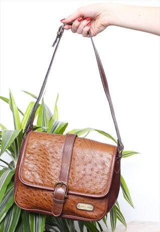 VINTAGE 80S BROWN LEATHER SATCHEL BAG