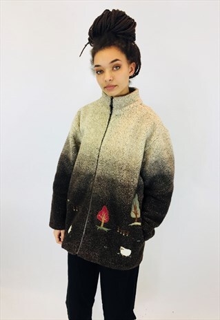 VINTAGE EMBROIDERED TEDDY BEAR FLEECE COAT