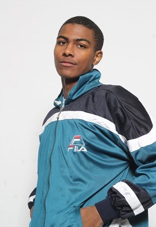 VINTAGE FILA HOODED TRACK JACKET BLUE