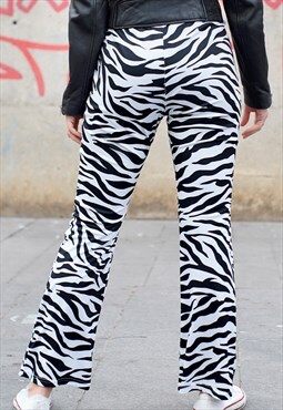 Vintage Y2K Zebra Print Flare Pants Small
