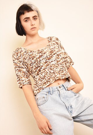 90'S RETRO BOBBLE KNIT OVERSIZED CROP TOP
