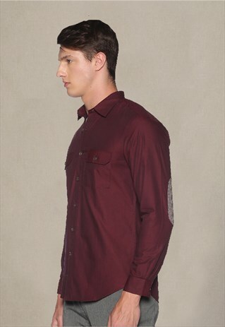 HATTON MENS MAROON SHIRT WITH ELBOW PATCH
