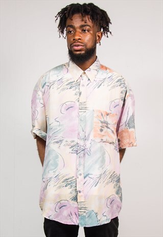90'S VINTAGE PASTEL ABSTRACT SHORT SLEEVE SHIRT