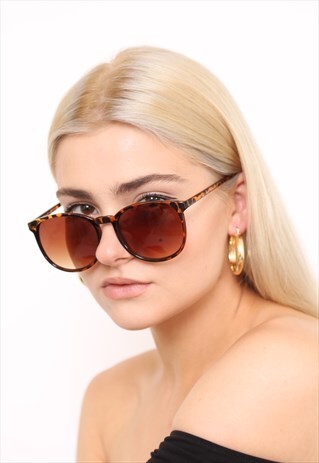 TORTOISESHELL BROWN ROUND SUNGLASSES UV400