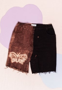 Vintage Denim Shorts 80s Reworked Butterfly Bleached Bermuda
