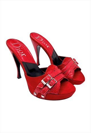 CHRISTIAN DIOR HEELS UK 5 RED PLATFORM MULE SANDALS VINTAGE