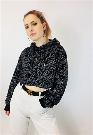 VINTAGE ADIDAS CROPPED BLACK TREFOIL ORIGINALS HOODIE