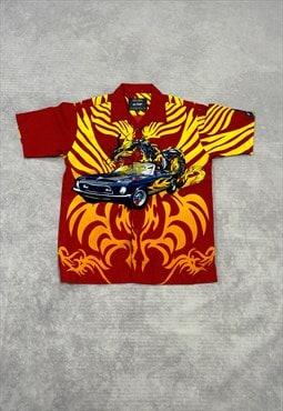 Y2K Dragon and Car Shirt Grunge Graphic Short Sleeve Shirt