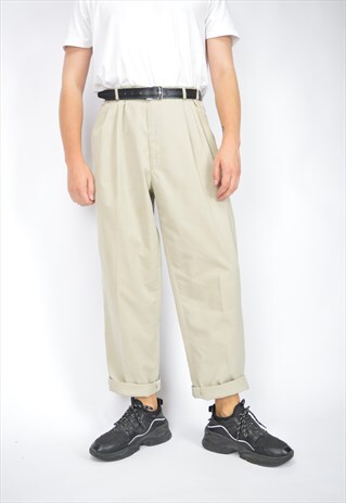 Vintage beige classic 80's straight suit trousers 