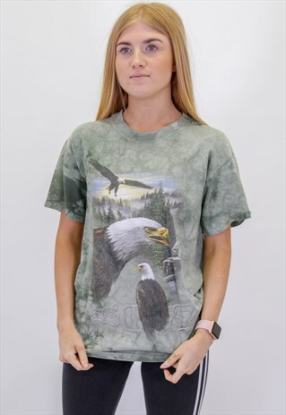 VINTAGE WILDLIFE TIE DYE GRAPHIC T-SHIRT IN WHITE S/M